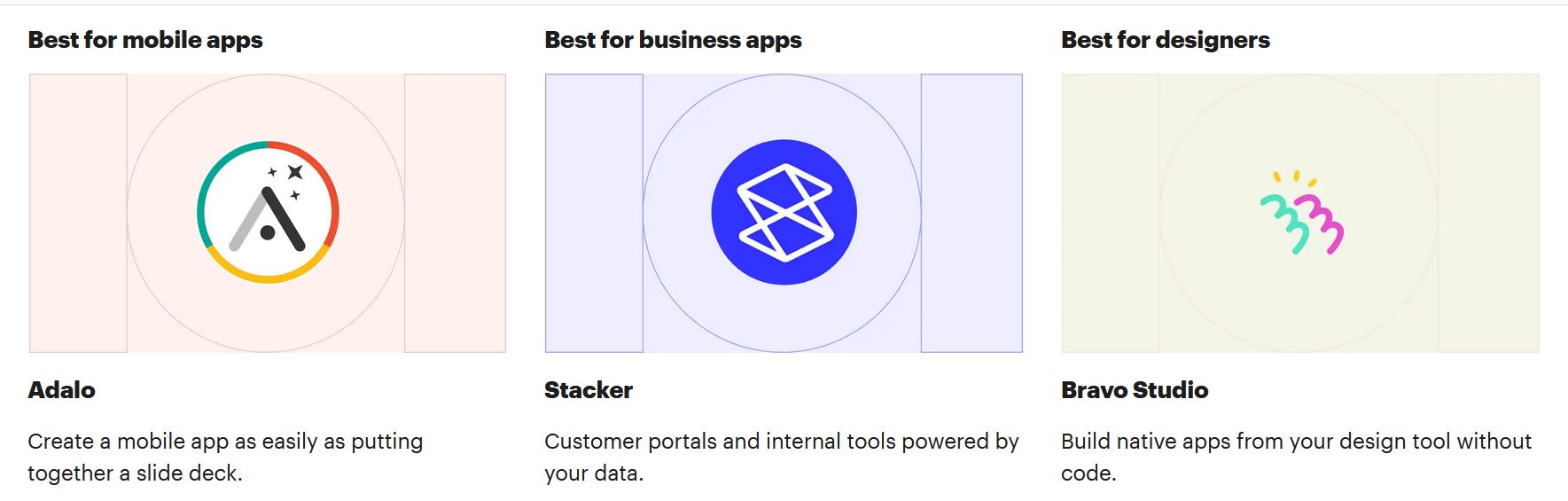 Billede af forskellige no-code apps